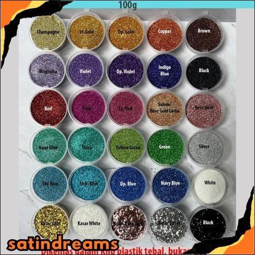 Top Seller 100G Glitter Bubuk Powder Gliter Serbuk Glitter Bahan Henna, Slime, Nail Art, Resin