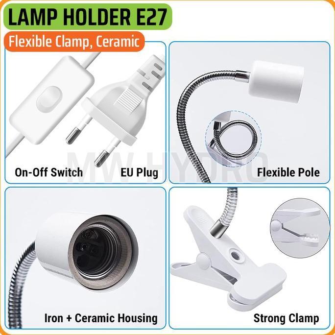 FLEXIBLE CERAMIC E27 LAMP HOLDER CLAMP, FITTING JEPIT LAMPU FLEKSIBEL