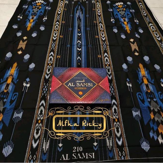Miliki Sarung Al Samsi Signature Motif Mewah Hitam Putih Dewasa  Pria Tenun Santri Muslim Kain Mewah