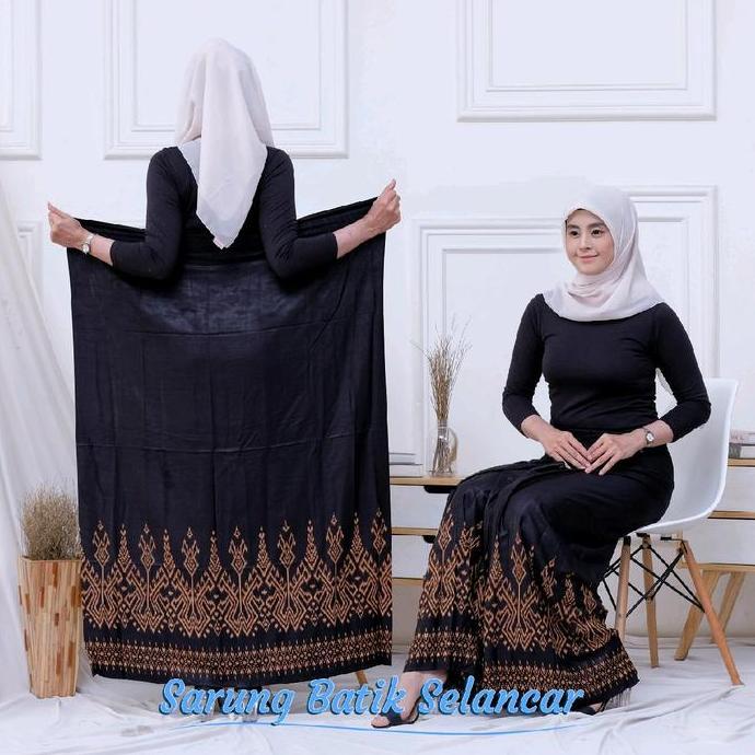 Miliki Sarung Batik Selancar Sarung Batik Wanita Dewasa Motif Pusaka Ada Warna Hitam Navy Hijau Baha