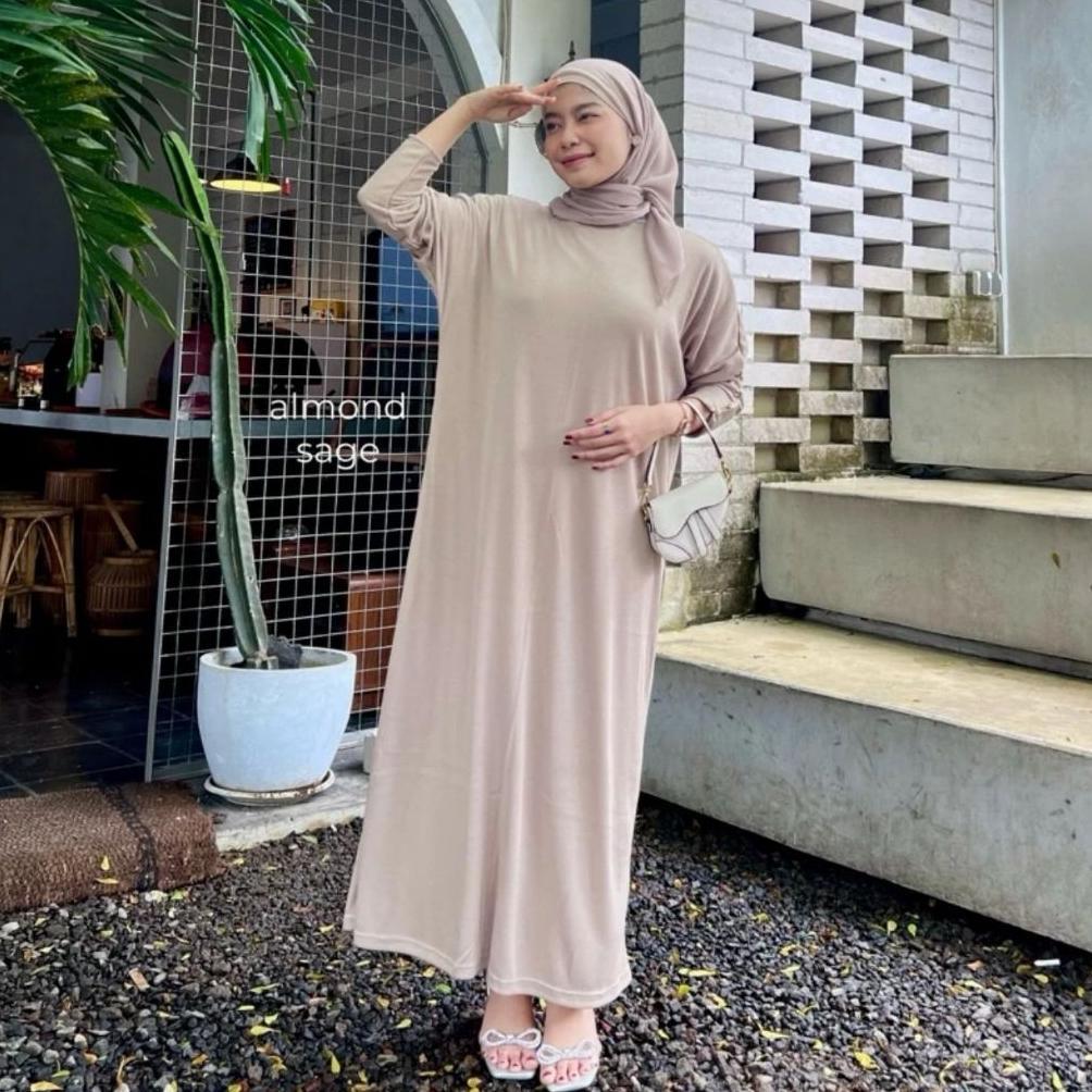 ARUMI DRESS RIB KNIT BATWING KANCING GAMIS LENGAN PANJANG JUMBO BESAR TER HORNET WANITA MUSLIMAH ATA