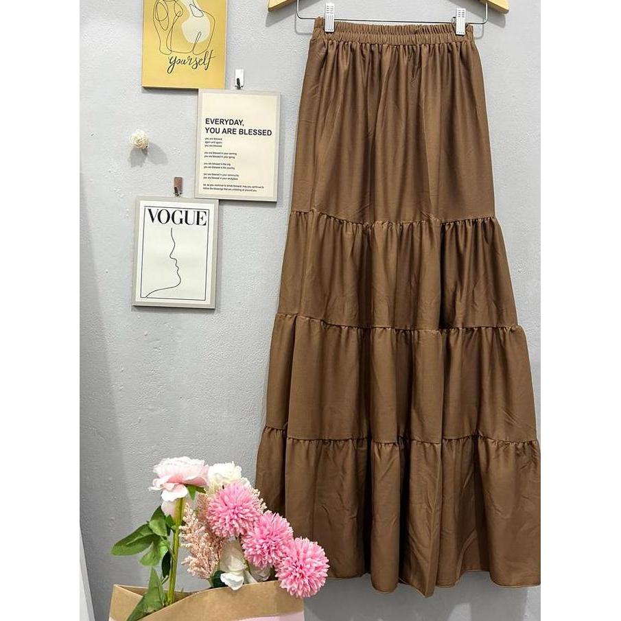 Ruffle Skirt 4 Susun | Rok Wanita Korea | Skirt Korean Style | Rok Panjang Wanita Muslim