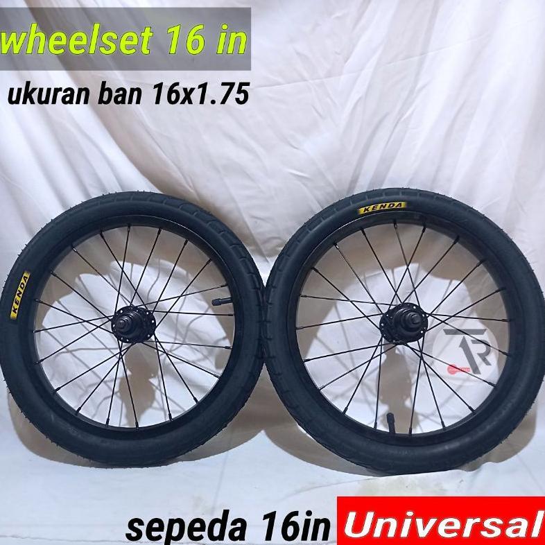 Roda sepeda 16x1.75 fullset berikut cakram sudah di pasang ban 16x1.75 kenda