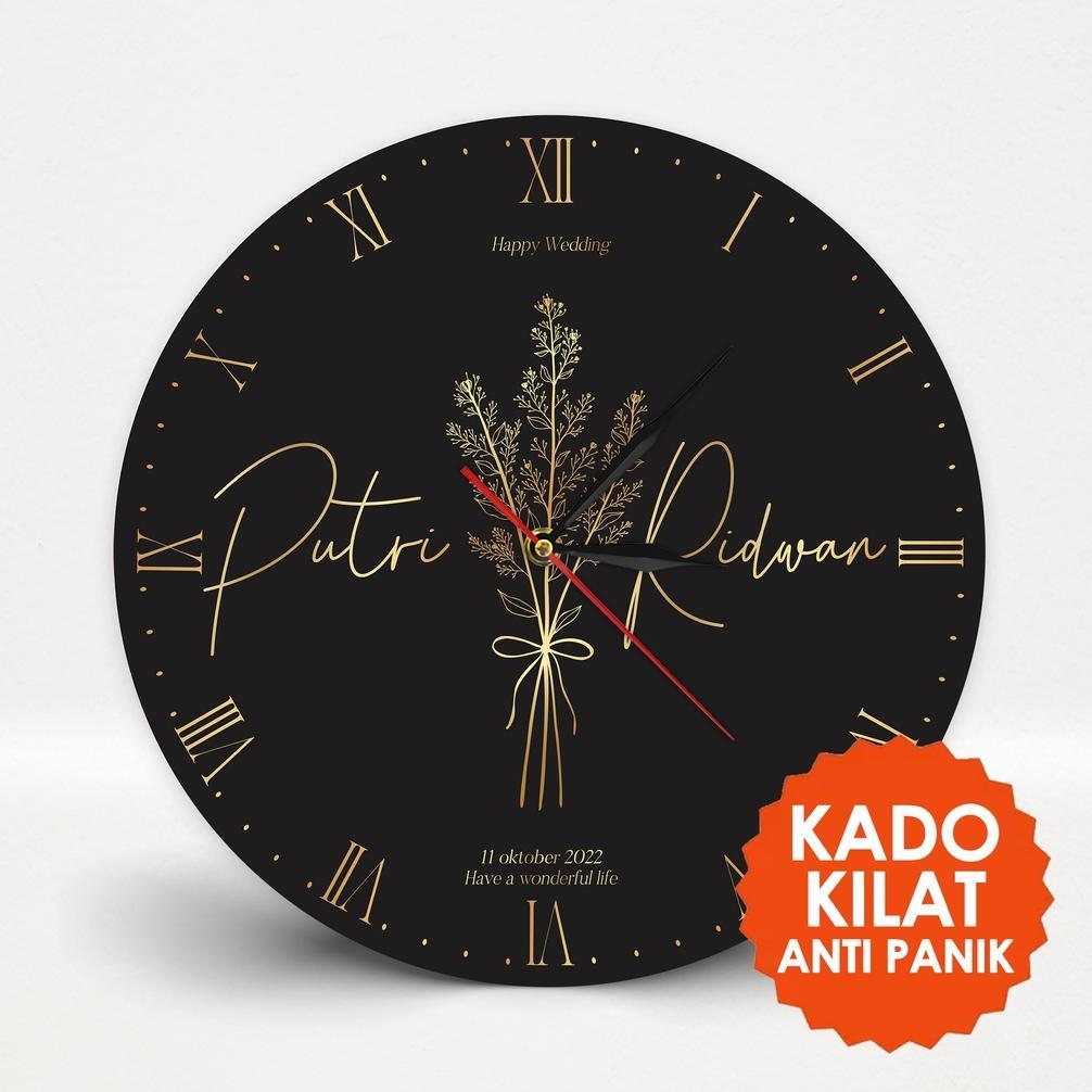 IMPRESI - Jam dinding Kayu Custom Nama Untuk Hadiah Pernikahan Sahabat Kado Wedding Nikahan Teman