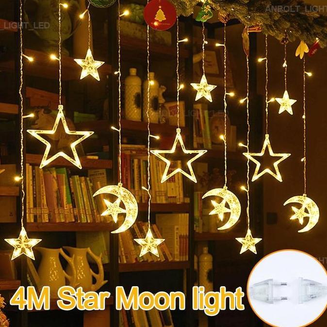 4 Meter Lampu Idul Fitri Lampu Kelap Kelip Lampu Tirai Bintang Bulan