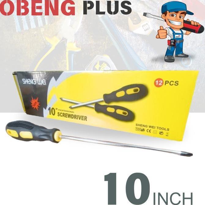 Obeng Plus Atau Kembang 10 Inch Sheng Wei Gagang Karet Panjang 40Cm