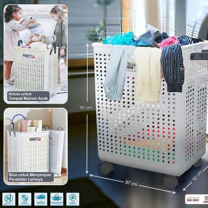 Napolly Keranjang Laundry Bee Basket Keranjang Pakaian Cucian Kotor Dengan Roda Laundry Basket