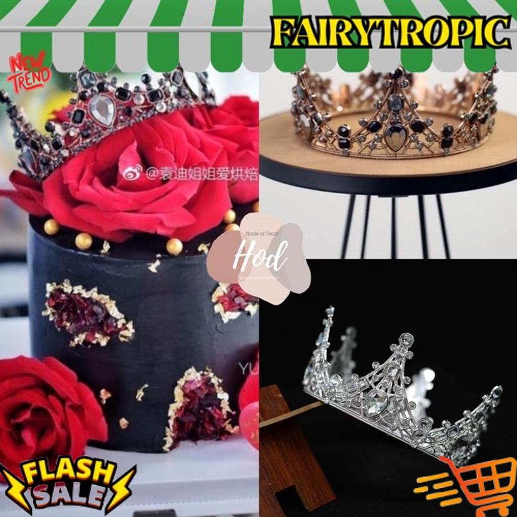 Langsung Kirim Topper Bold Crown Black Silver Dark Gold Hiasan Birthday Cake Tiara Hitam Mahkota Kri