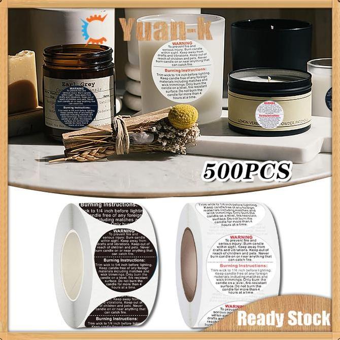 1 Roll/500Pcs Stiker Tempel Warning Candle / Stiker Tempel Peringatan Lilin