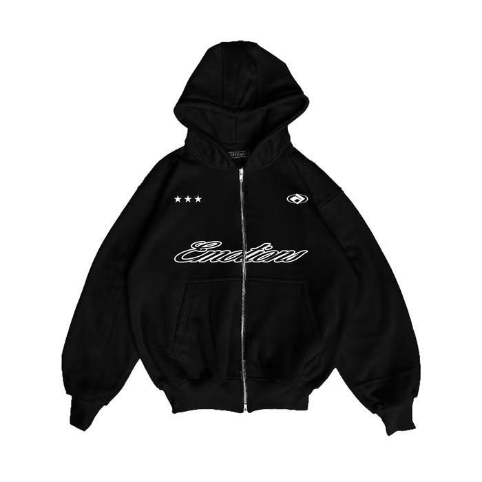 Udloff Hoodie Boxy Double Zipper Black Emotion Oversize 280/330 Gsm Unisex/Hoodie Boxy Zipper Pria/H
