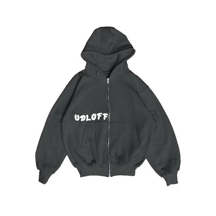 Udloff Hoodie Boxy Double Zipper Darkgrey Takecare Oversize Unisex/Hoodie Boxy Zipper Pria/Hoodie Lo