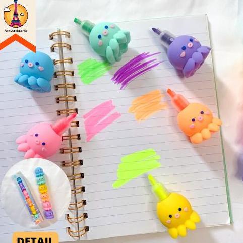 Stabilo Gurita 1 Set Susun Warna Pastel Highlighter Octopus Unik Lucu Promo Premium