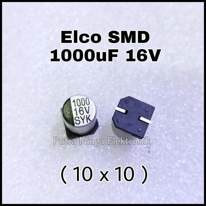 Baru (1) Elco SMD 1000uF 16V Alumunium 1000 uF 16Volt Aluminum Kapasitor 10x10 putran1a dijamin