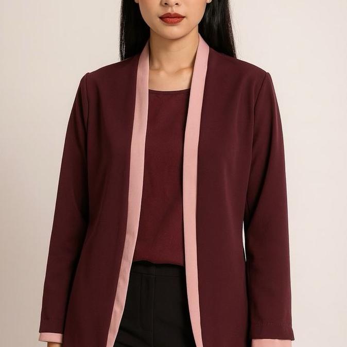 Chloebeautyshop Blazer Wanita Panjang Blanik Two Tone Kombinasi - Elegance Modern Classic Blazer - J