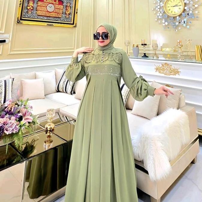 REALPICT DRESS ANISSA FREE FASMINA BY SITI ASOPUROH BAHAN CERUTY PREMIUM MIX KATUN BORDIR KRANCANG T