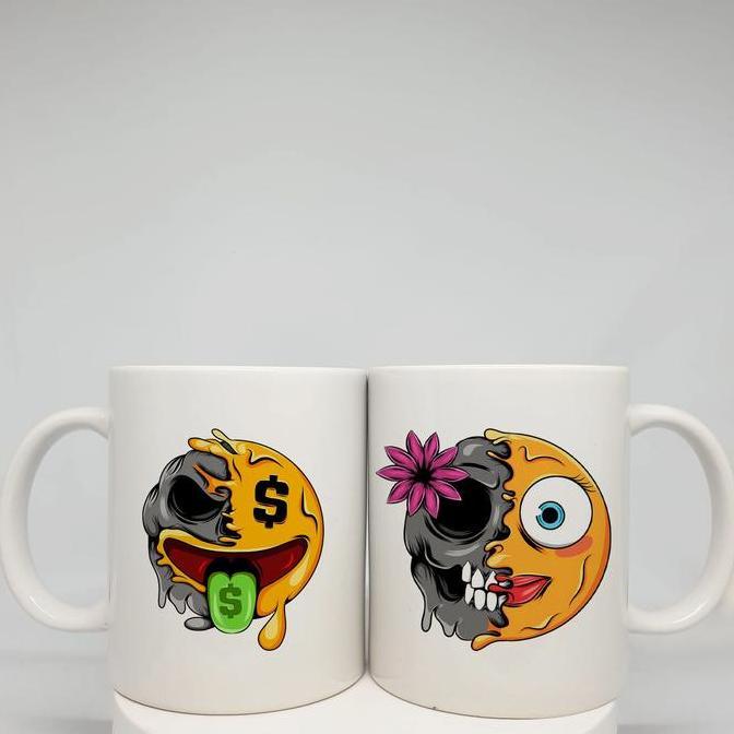 MUG CUSTOM DEATH SKULL EMOTICON / MUG EMOTICON / MUG CUSTOM / MUG CUTE