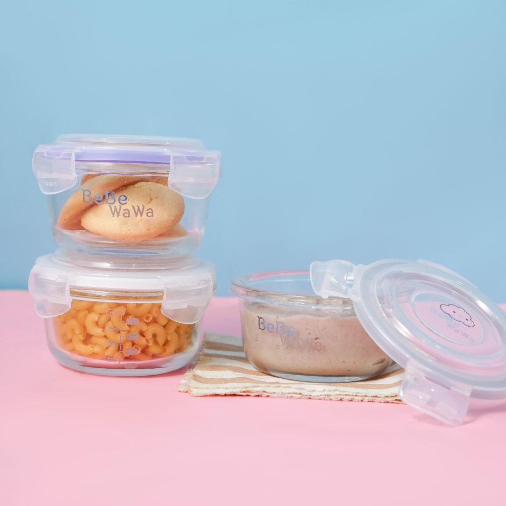 BeBeWaWa 3pcs 240ml Baby Glass Food Container BW003-2 / Glass Storage MPasi + penutup BPA FREE / Man