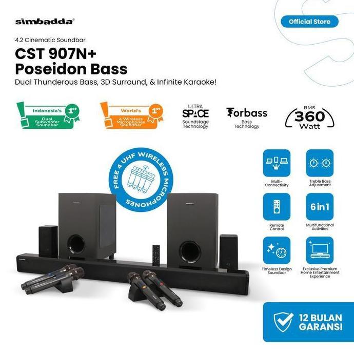 Terlaris Simbadda Cst 907N+ Poseidon Bass Soundbar Dual Subwoofer Speaker Karaoke Tv Home Theater