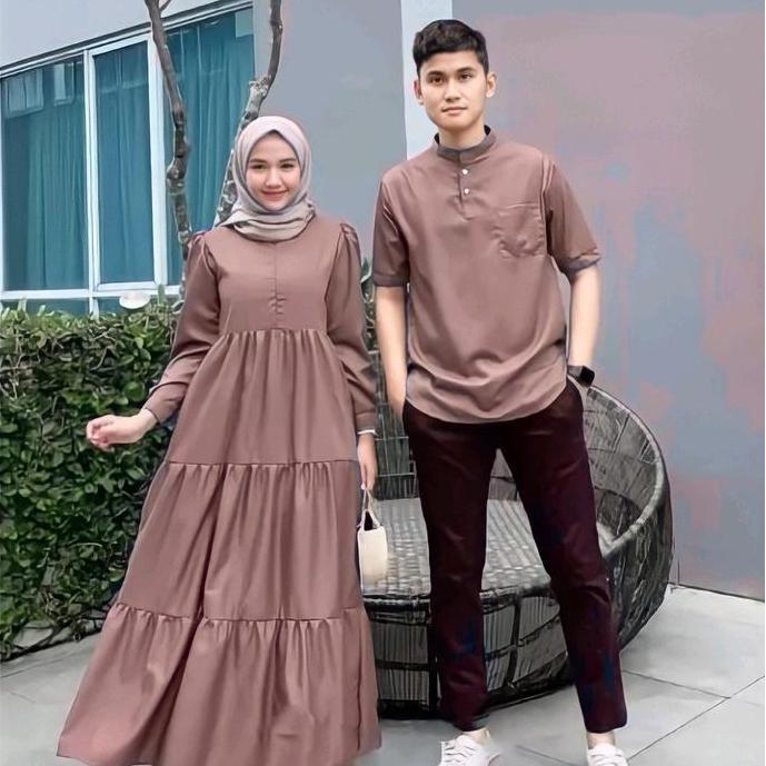 One Set Couple //Satu Set Couple Alisza//New Arrival Setelan Pasangan Baju Gamis Polos