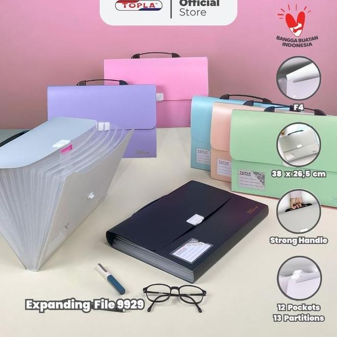 Topla Map Harmonika Expanding File 9929 Map Dokumen Warna Pastel Folio F4 13File U Hijau Pink Ungu S