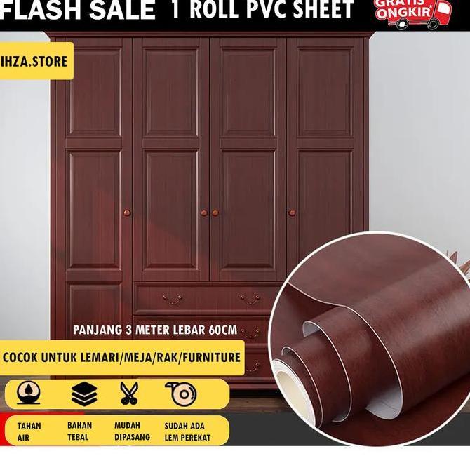 Promo RONA Sticker Pelapis Furniture PVC 60cm x 3m Textured Kayu Alami Model Cocok Untuk Meja, Lemar