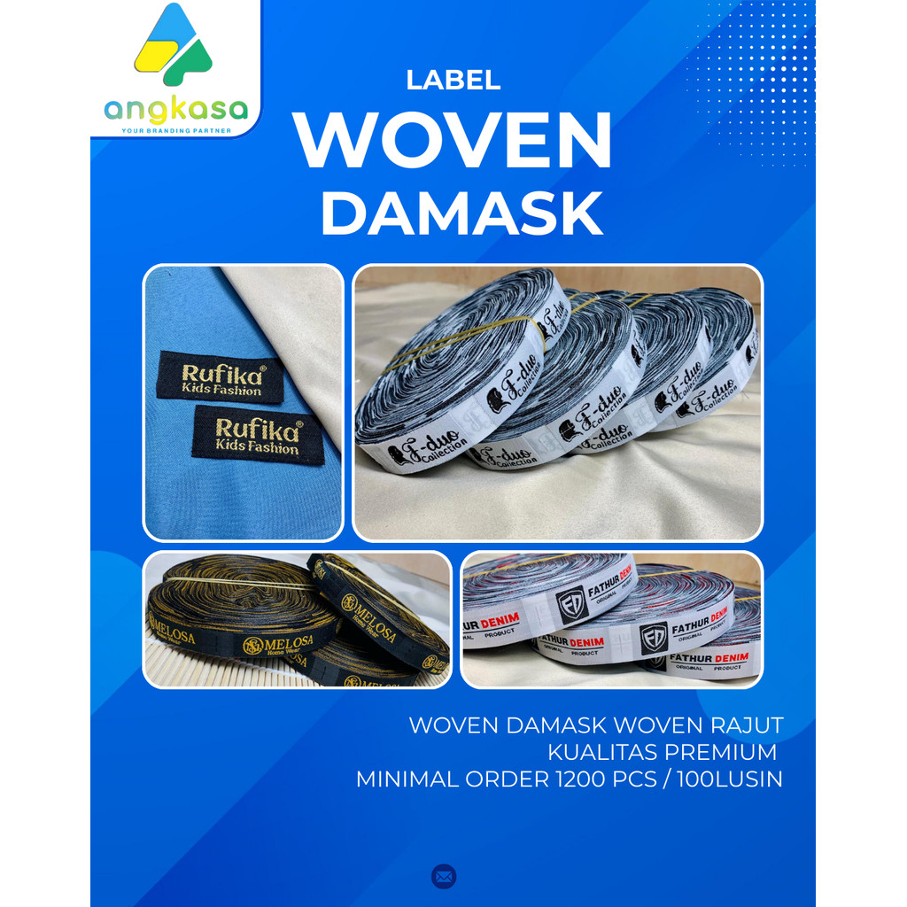 100 Lusin Label Woven Bordir , Label Bordir, Label Baju, Blouse , Tunik,Kemeja,Dress,Gamis,Dll