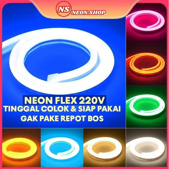 BERKUALITAS COD Paket Lampu LED Neon Flex AC 220V Lengkap Tinggal Colok Langsung Nyala lampu  neon p