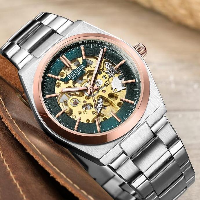 DISKON JAM TANGAN BELLEDA  jam tangan PRIA BELLEDA 9542 RANTAI POLOS AUTOMATIC ANTI AIR Watches