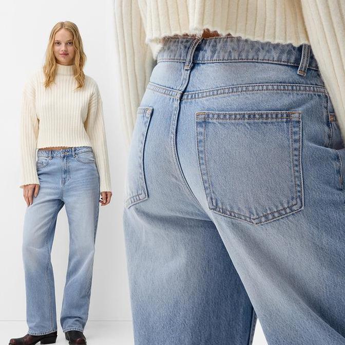 Luunashop Celana Jeans Bershkka MOM JEANS (Straht Fit Wide Leg)