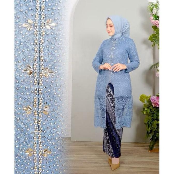 Promo One Set Kebaya Tunik Kurung Brokat Payet Jumbo Bg Sizee XXXXL Ld 130 Cm Setelan Kebaya Tunik M