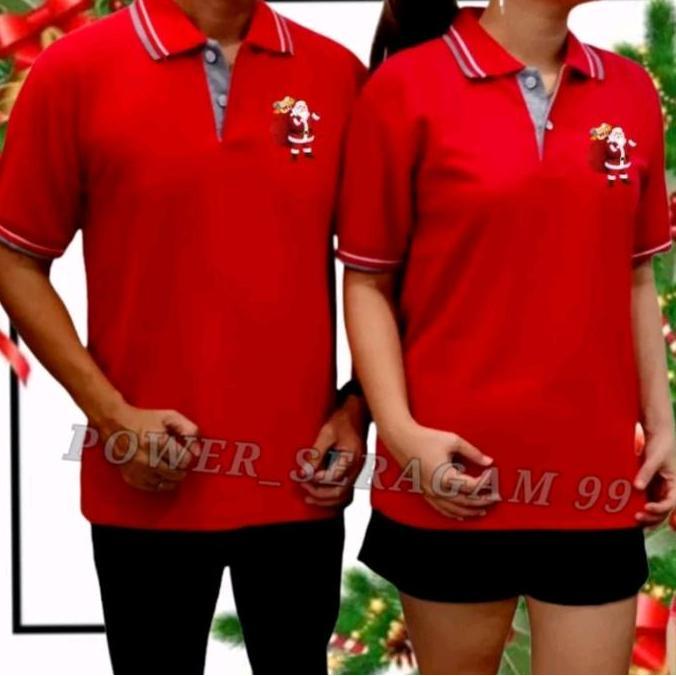 Kaos Kerah Natal Santa Claus Dewasa S M L XL Dan XXL Baju Kaos Atasan Seragam Natal Pria Wanita