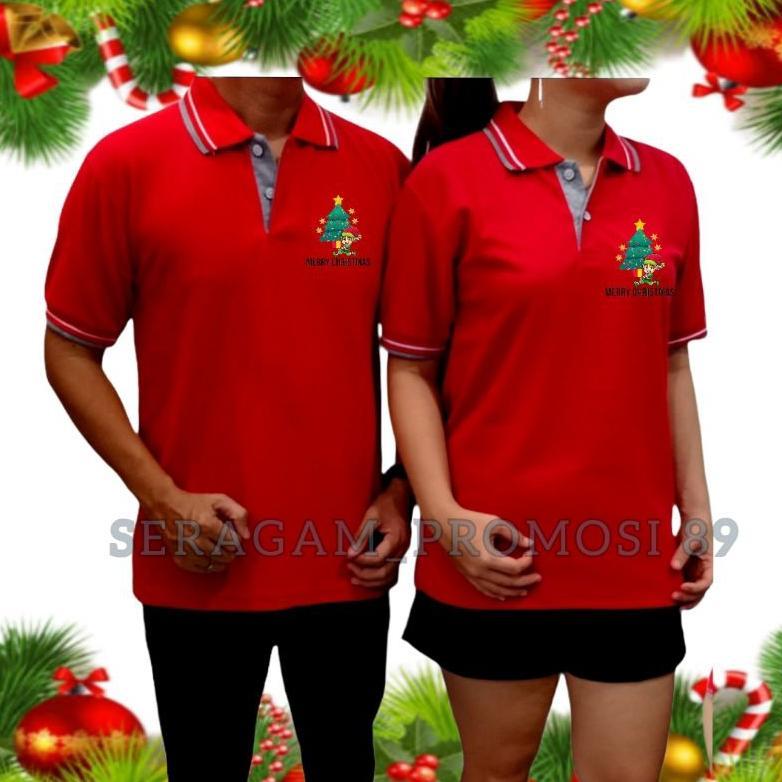 Yuliasupply Baju Kaos Kerah Natal Merry Christmas Dewasa S M L Xl Xxl / Atasan Poloshirt Natal Unise