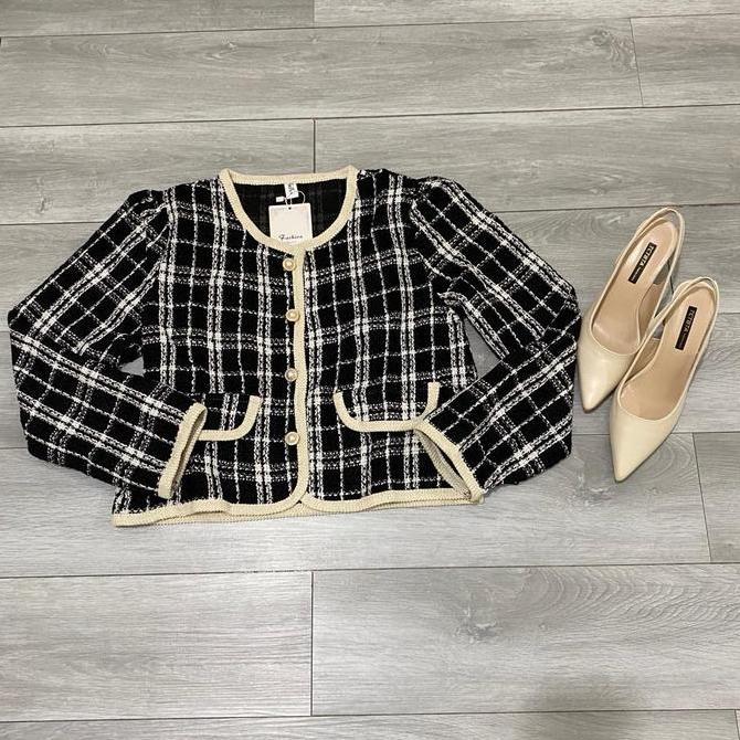 Her_Trends H018 Baju Top Blazer | Atasan Long Square Atasan Kerah Rajut n Kaos Rajut Lengan Pendek B