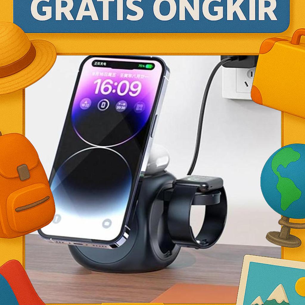 Elavo Charger Portable Travel Robo Cube 3 In 1 Magnet Wireless Fast Charging Stand Dock Kompatibel U