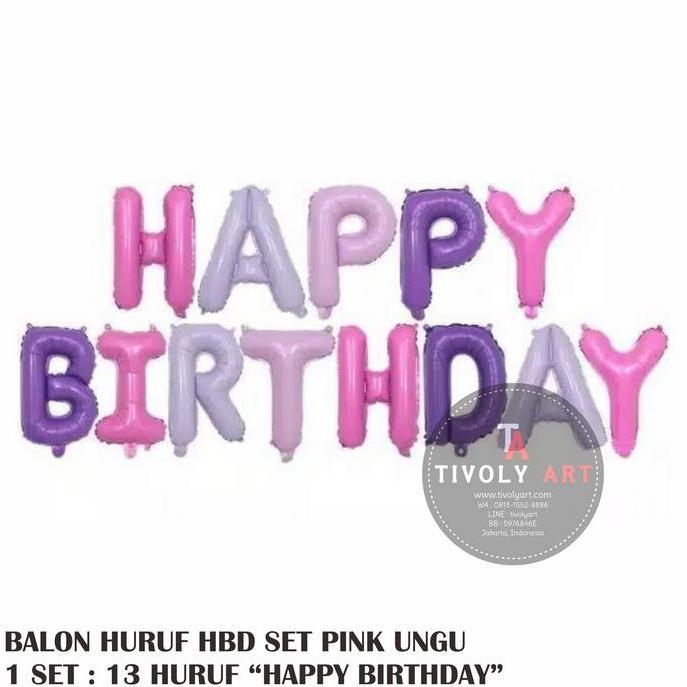 andalanMarket- Balon Huruf HAPPY BIRTHDAY SET PINK UNGU / Balon HBD SET PINK UNGU