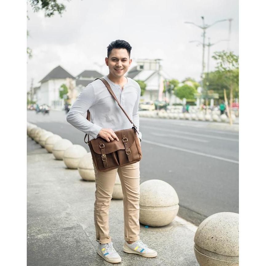 Kenes Leather Tas Selempang Jumbo Messenger Bag Pria Kulit Asli Premium JORDAN - Free Grafir Nama