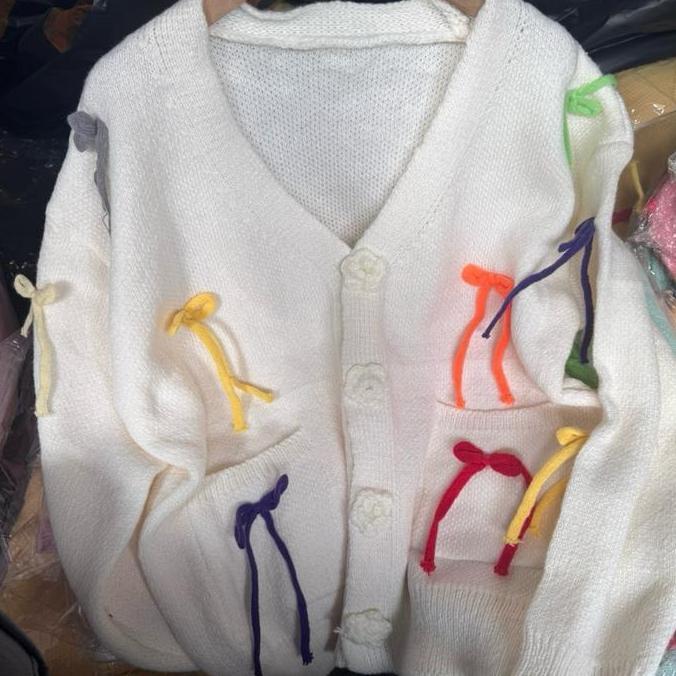 Cardan sweater rajut jumbo 110-1 variasi kancing mawar rajutan outer knit oversize