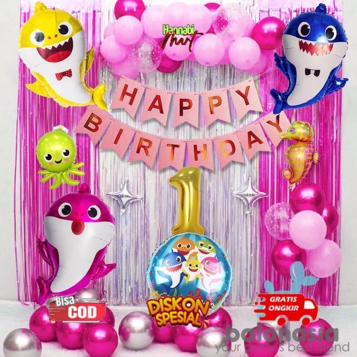 HANNABIMART BALON FOIL ULANG TAHUN BABY SHARK SET TERLARIS