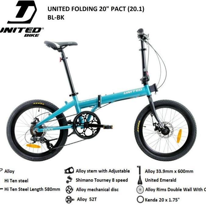 Promo Sepeda Lipat United Pact 8 Speed Alloy (20 Inch) Diskon