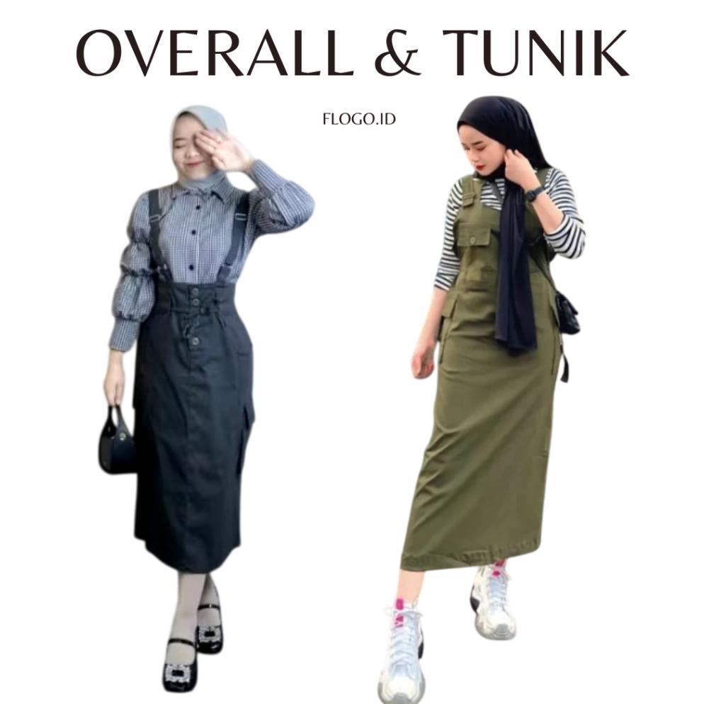 FLOGO - Overall Tunik Korean Style Katun Twill Pinggang Karet