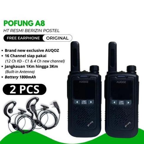 AUQOZ x Pofung A8 Walkie Talkie 2 Pcs - Radio HT 888s Pro Max 99CH HT Murah HT Antena Led
