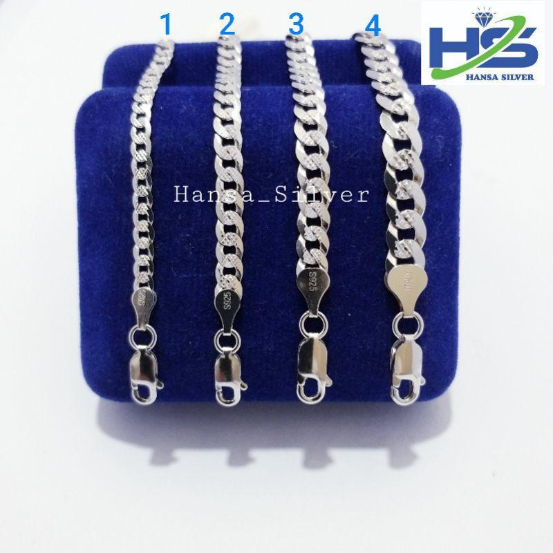 Gelang Perak Asli Tangan Pria Wanita Silver 925 Lapis Emas Putih Rantai Sisik Naga Ukir - Gelang Per