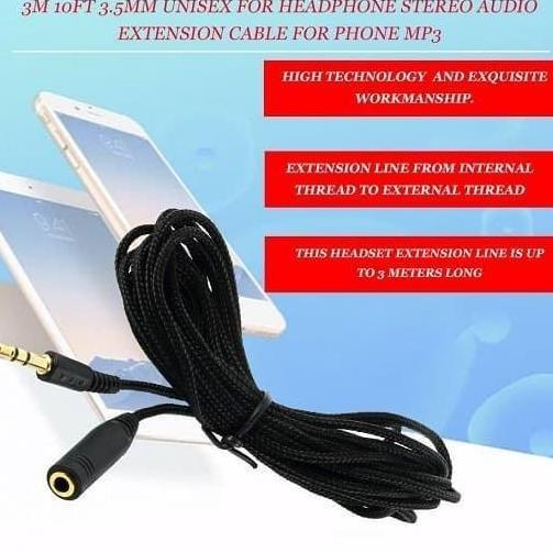 KABEL EKSTENSI EXTENSION JACK MINI STEREO 3.5MM 3 METER SAMBUNGAN AUDIO MIC HEADSET EKTENSION MALE T