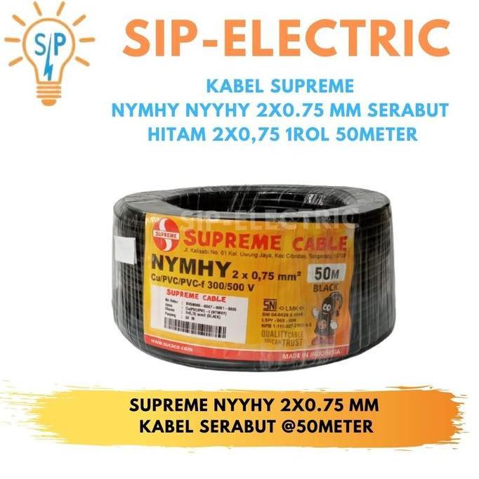 NEW KABEL SUPREME NYMHY NYYHY 2X0.75 MM SERABUT HITAM 2X0,75 1ROL 50METER