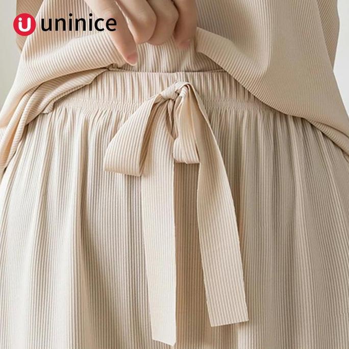 Terpopuler- Uninice [Cod] Setelan Kasual Lengan Pendek Warna Solid Es Sutra Wanita Gaya Korea Merah 