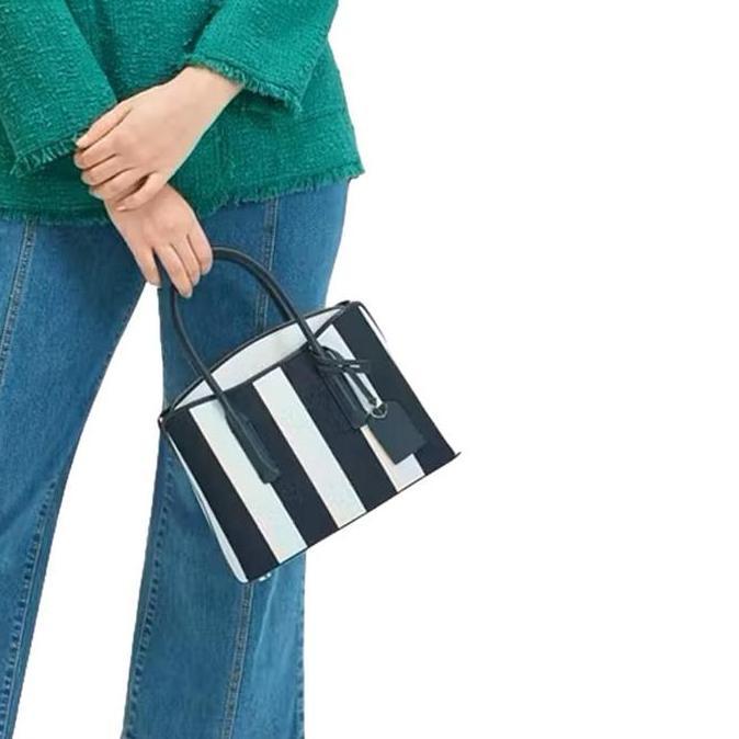Tas Wanita Branded KS Margaux Canvas Stripe Medium Satchel Bag - Blue Multi