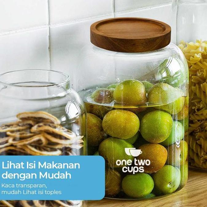 Toples Kaca Kedap Udara Besar Tutup Kayu Unik Fermentasi Asinan