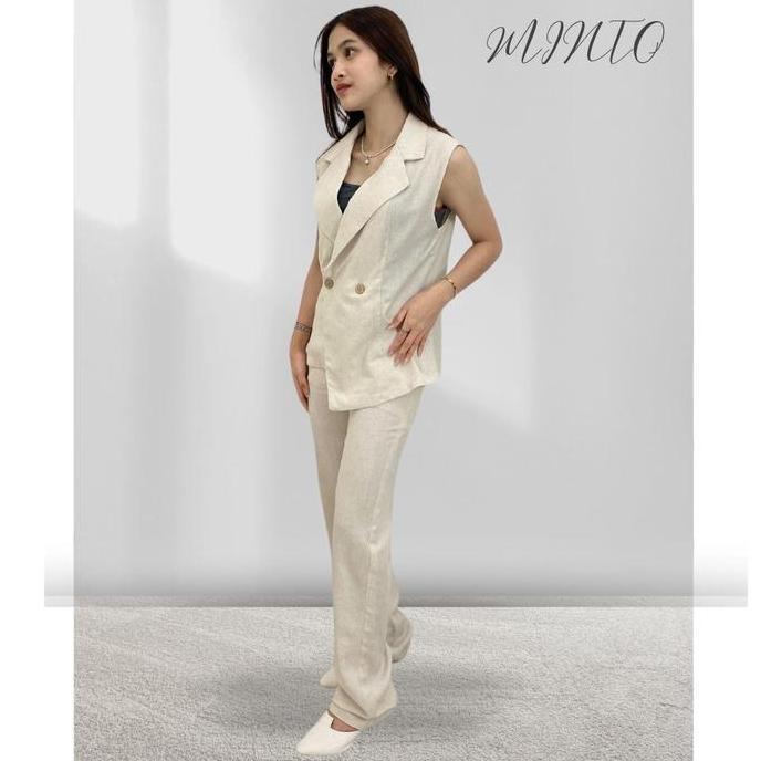 Setelan Wanita MINTO Vest + Pants Katun Rami Premium Elegant Panjang n Celana Atasan Baju Dewasa Kul