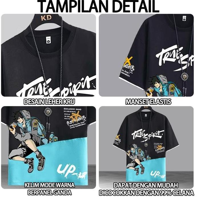 one set jumbo Setelan kaos pria korean style 2024 Mode hitam new atasan T shirt Putih baju kaos over