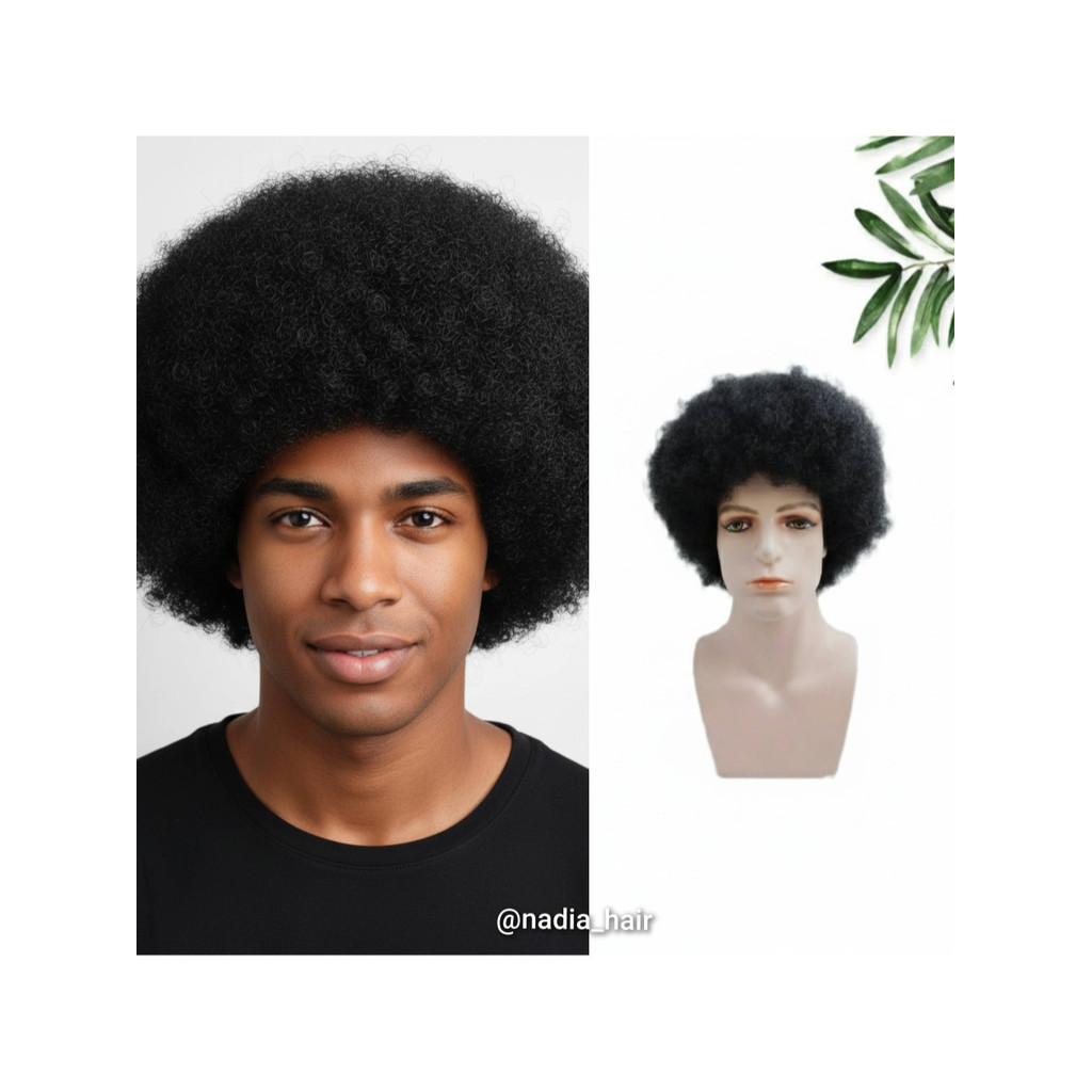 Wig Kribo/Rambut Palsu Kribo Pria/Rambut Palsu Keriting Besar